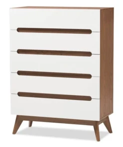 Baxton Studio Calypso Mid-Century White and Walnut Wood 5-Drawer Storage Chest