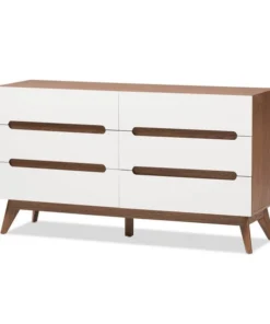 Baxton Studio Calypso Mid-Century White and Walnut Wood 6-Drawer Storage Dresser