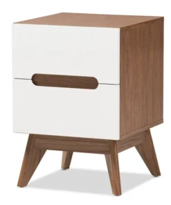 Baxton Studio Calypso Mid-Century White and Walnut Wood 2-Drawer Storage Nightstand