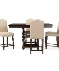 Baxton Studio Zachary Chic French Vintage Oak Brown 5-Piece Square Counter Pub Set