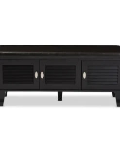 Baxton Studio Sheffield 3-door Dark Brown Wood Entryway Storage Bench Shoe Cabinet