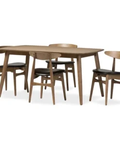 Baxton Studio Edna Black Faux Leather and "Oak" Finishing Wood 5-PC Dining Set