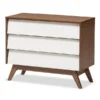 Baxton Studio Hildon Mid-Century White and Walnut Wood 3-Drawer Storage Chest