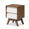 Baxton Studio Hildon Mid-Century White and Walnut Wood 2-Drawer Storage Nightstand