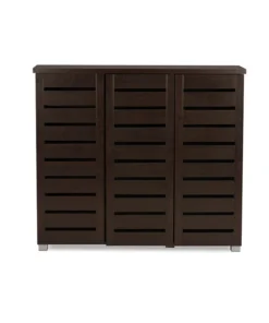 Baxton Studio Adalwin 3-Door Dark Brown Wooden Entryway Shoes Storage Cabinet