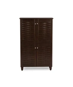 Baxton Studio Winda 4-Door Dark Brown Wooden Entryway Shoes Storage Cabinet