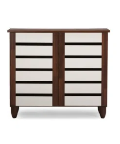 Baxton Studio Gisela Oak and White 2-tone Shoe Cabinet With 2 Doors