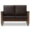 Baxton Studio Charlotte Walnut Wood and Dark Brown Faux Leather 2-Seater Loveseat