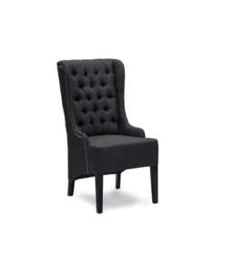 Baxton Studio Vincent Grey Linen Button-Tufted Chair with Silver Nail heads Trim