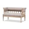 Baxton Studio Nora Distressed Oak Wood Linen Upholstered Sofa Settee