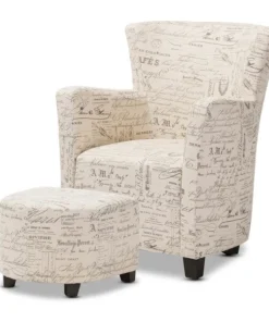 Baxton Studio Benson French Script Patterned Club Chair and Ottoman Set