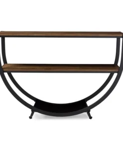 Baxton Studio Blakes Black Finish Metal Distressed Wood Console Table