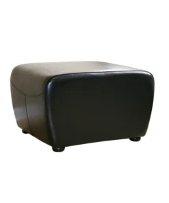 Baxton Studio Black Full Leather Ottoman With Rounded Sides