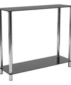 Flash Furniture Rectangle Console Table, Riverside, Black Glass, 35.5" W, 11.75" L, 29.75" H, Glass Top, Clear