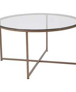 Flash Furniture Round Coffee Table, 35.5" W, 35.5" L, 19.25" H, Glass Top, Clear