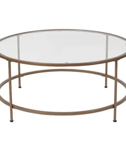 Flash Furniture Round Coffee Table, 35.25" W, 35.25" L, 15.25" H, Glass Top, Clear