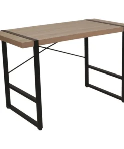 Flash Furniture Rectangle Console Table, Black, Metal Frame, 47.25" W, 23.75" L, 30" H, Laminate Top, Wood Grain