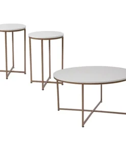 Flash Furniture Round Hampstead White Table Set, 3PCS, 35.5" W, 35.5" L, 24" H, Laminate Top, White