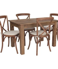 Flash Furniture Rectangle Farm Table and 4 Chair Set, 46"X30", 30" W, 46" L, 30" H, Wood Top, Wood Grain