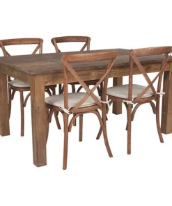 Flash Furniture Rectangle Farm Table and 4 Chair Set, 60"X38", 38" W, 60" L, 30" H, Wood Top, Wood Grain