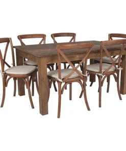 Flash Furniture Rectangle Farm Table and 6 Chair Set, 60"X38", 38" W, 60" L, 30" H, Wood Top, Wood Grain