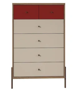 Manhattan Comfort Tall Dresser, 6 Extn Drawer, Red, 48.43"