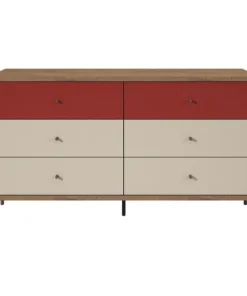Manhattan Comfort Double Dresser, 6 Extnsn Drwr, Red, 59"