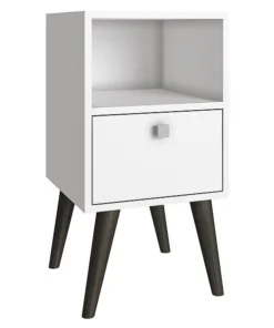 Manhattan Comfort Square Abisko Side Table, 12.99 W, 13.78 L, 24.8 H, Melamine MDP Top, White