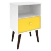 Manhattan Comfort Nightstand, Mid Century, White/Yellow
