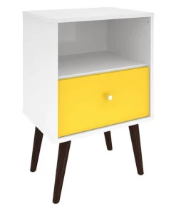 Manhattan Comfort Nightstand, Mid Century, White/Yellow