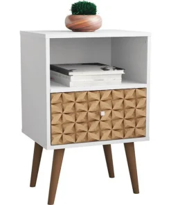 Manhattan Comfort Nightstand, Mid Century, White/Brown