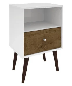 Manhattan Comfort Nightstand, Mid Century, White/Brown