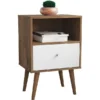 Manhattan Comfort Nightstand, Mid Century, Brown/White