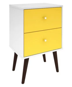 Manhattan Comfort Nightstand, Mid Century, White/Yllw