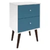 Manhattan Comfort Nightstand, Mid Century, Whitee/Aqua