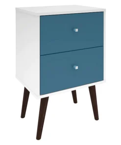 Manhattan Comfort Nightstand, Mid Century, Whitee/Aqua
