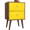 Manhattan Comfort Nightstand, Mid Century, Brown/Yellow