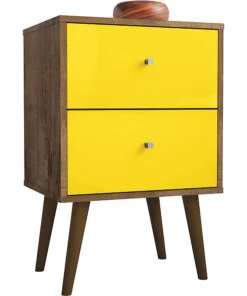 Manhattan Comfort Nightstand, Mid Century, Brown/Yellow