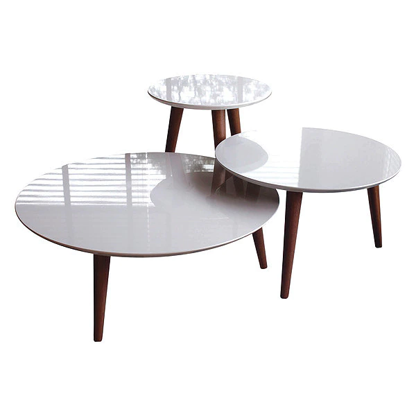 Manhattan Comfort Round 3-Piece Moore End Tables in Off White, 31.49 W, 31.49 L, 20.07 H, MDF and Solid Wood Top