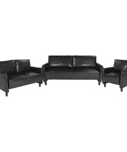 Flash Furniture Candler Park 3 Piece Upholstered Set in Black LeatherSoft