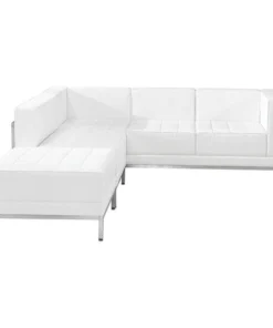 Flash Furniture 3 pcs. Living Room Set, 28-3/4", 84-3/4" x 27-1/2", Upholstery Color: White