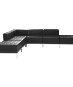 Flash Furniture 6 pcs. Living Room Set, 28-3/4", 84-1/2" x 27-1/2", Upholstery Color: Black