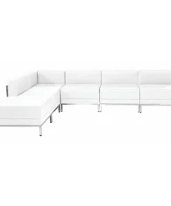 Flash Furniture 6 pcs. Living Room Set, 28-1/2", 84-1/2" x 27-1/2", Upholstery Color: White