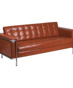 Flash Furniture Cognac Leather Sofa, Lesley Series, 33" x 31-1/2"